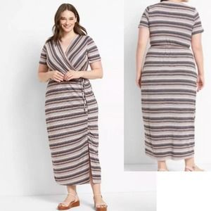 Lane Bryant Ruched Side-Split Midi Maxi Dress Plus Size 26/28 Faux-wrap NWOT